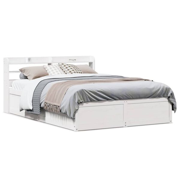 vidaXL Cadre de lit avec t&ecirc;te de lit blanc 160x200 cm bois pin massif