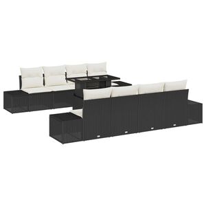vidaXL Ensemble de canap&eacute; de jardin avec coussin 9 pcs Noir et Cr&egrave;me
