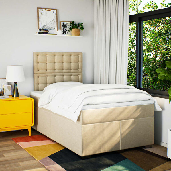 vidaXL Sommier &agrave; lattes de lit avec matelas cr&egrave;me 120x190 cm tissu