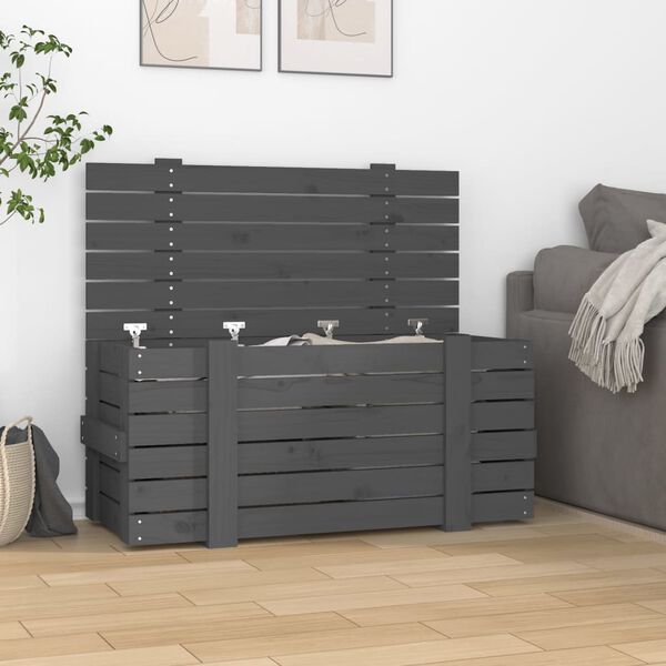 vidaXL Bo&icirc;te de rangement Gris 91x40,5x42 cm Bois massif de pin