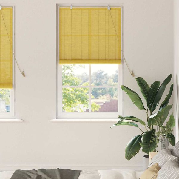 vidaXL Store enrouleur avec des rideaux Jaune 90 x 220 cm Bambou