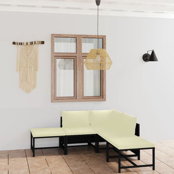 vidaXL Salon de jardin 6 pcs avec coussins R&eacute;sine tress&eacute;e Noir