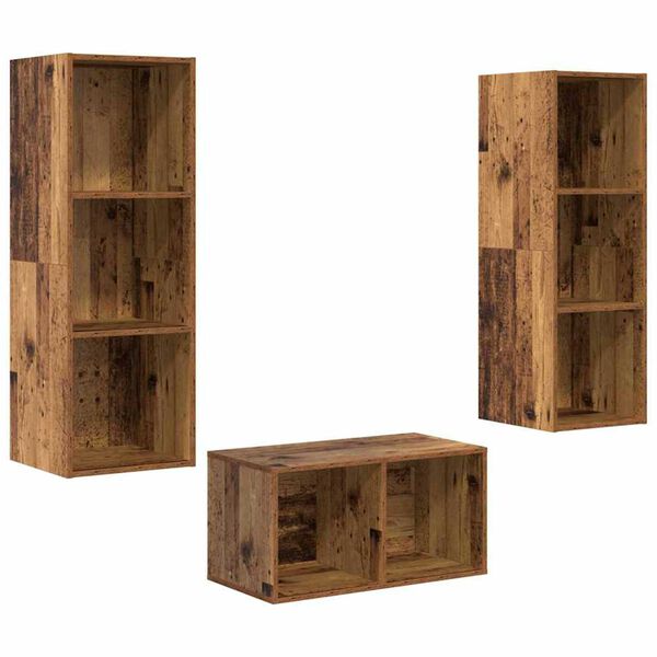 vidaXL Ensemble meuble TV Montage mural Bois Ancien 37 x 37 x 107 cm