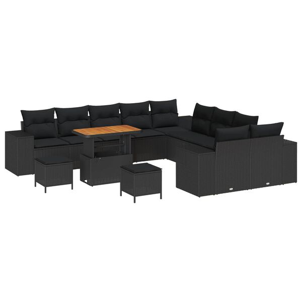 vidaXL Ensemble de canap&eacute; de jardin avec coussin 13 pcs Noir polyrotin