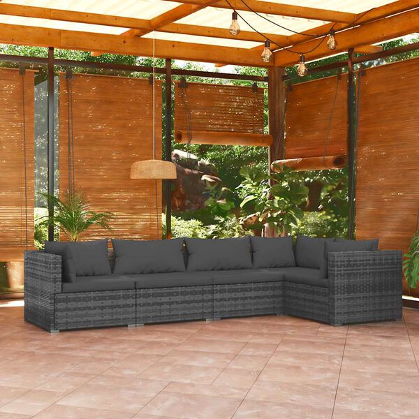 vidaXL Salon de jardin 5 pcs avec coussins Résine tressée Gris