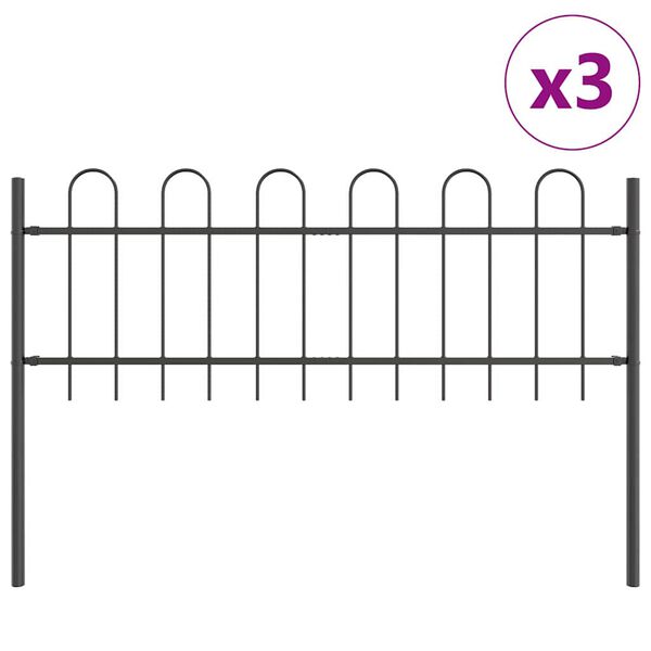 vidaXL Cl&ocirc;ture de jardin 3 pcs Gris 5,1 x 0,6 m Acier rev&ecirc;tu de poudre
