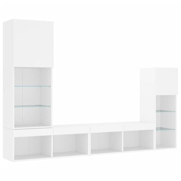 vidaXL Unit&eacute;s murales TV avec LED 4 pcs blanc bois d'ing&eacute;nierie