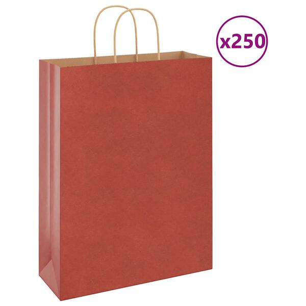 vidaXL Sacs en papier 250 pcs avec poign&eacute;es rouge 32x12x42 cm