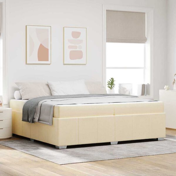 vidaXL Cadre de lit avec matelas Cr&egrave;me 200 x 200 cm tissu
