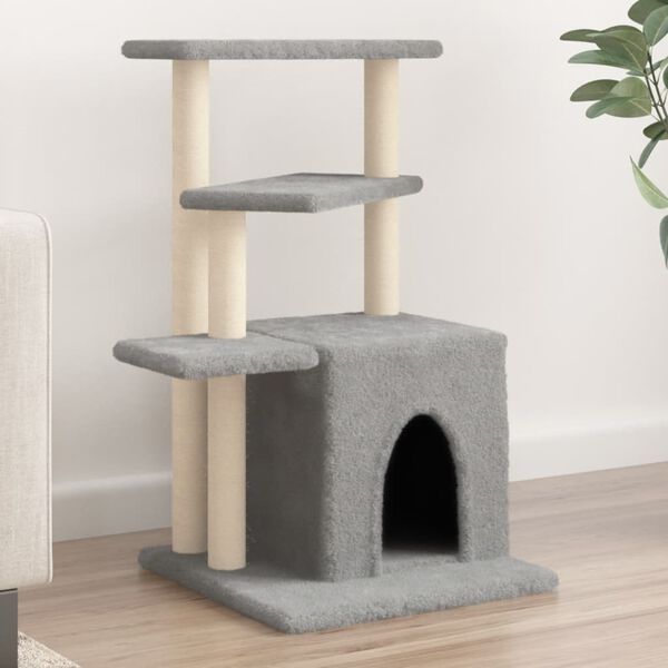 vidaXL Arbre &agrave; chat avec griffoirs en sisal gris clair 83,5 cm