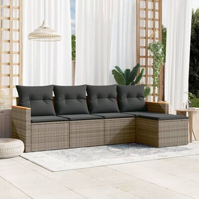 vidaXL Salon de jardin 5 pcs avec coussins gris résine tressée