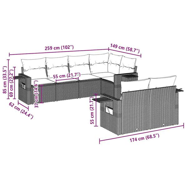 vidaXL Salon de jardin avec coussins 7 pcs gris clair r&eacute;sine tress&eacute;e