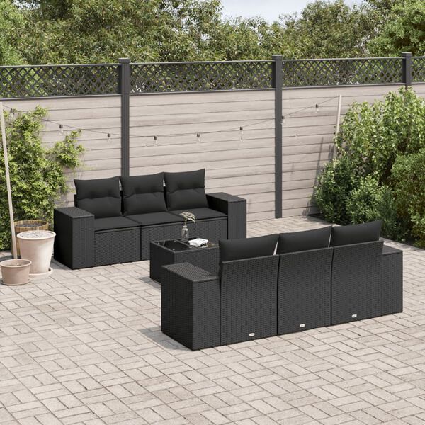 vidaXL Salon de jardin 7 pcs avec coussins noir r&eacute;sine tress&eacute;e