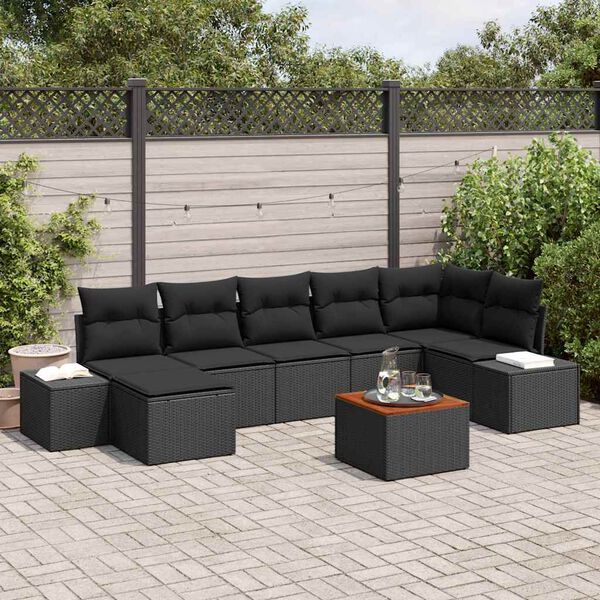 vidaXL Ensemble de canap&eacute; de jardin avec coussin 8 pcs Noir polyrotin