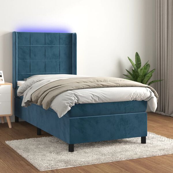 vidaXL Sommier &agrave; lattes de lit matelas LED Bleu fonc&eacute; 80x200cm Velours