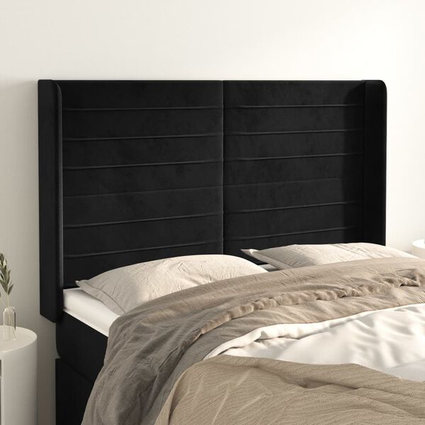 vidaXL Tête de lit avec oreilles Noir 147x16x118/128 cm Velours