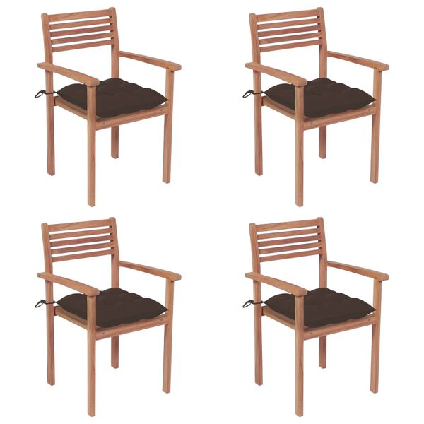 vidaXL Chaises de jardin lot de 4 et coussins taupe bois teck solide