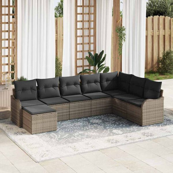 vidaXL Ensemble de canap&eacute; de jardin avec coussin 8 pcs Gris Poly rotin