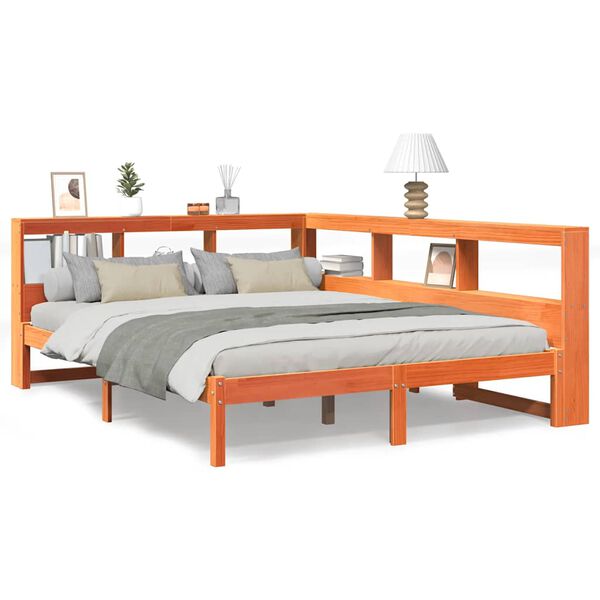 vidaXL Lit biblioth&egrave;que sans matelas cire marron 150x200 cm pin massif