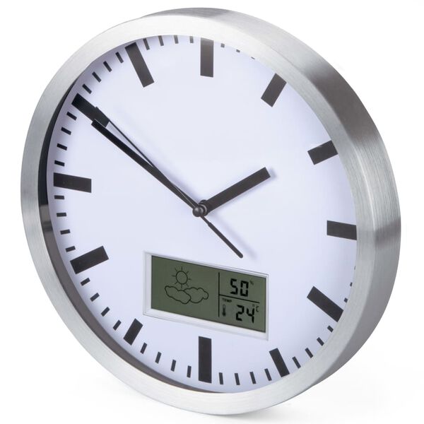 Perel Horloge murale 25 cm Blanc et argent&eacute;