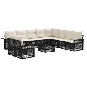 vidaXL Ensemble de canap&eacute; de jardin 11 pc Noir polyrotin