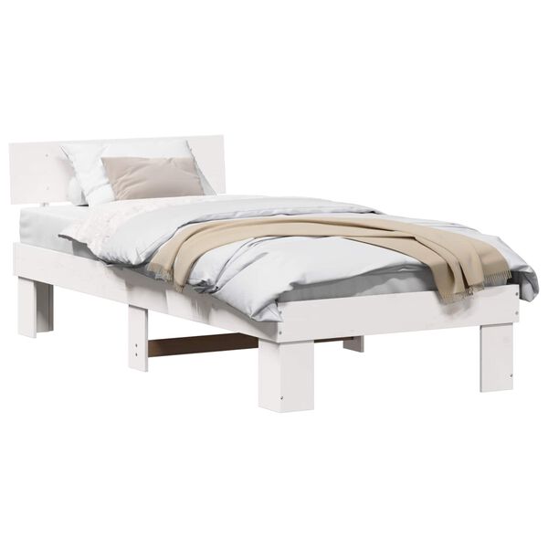 vidaXL Cadre de lit avec t&ecirc;te de lit Blanc 90 x 200 cm Pin massif