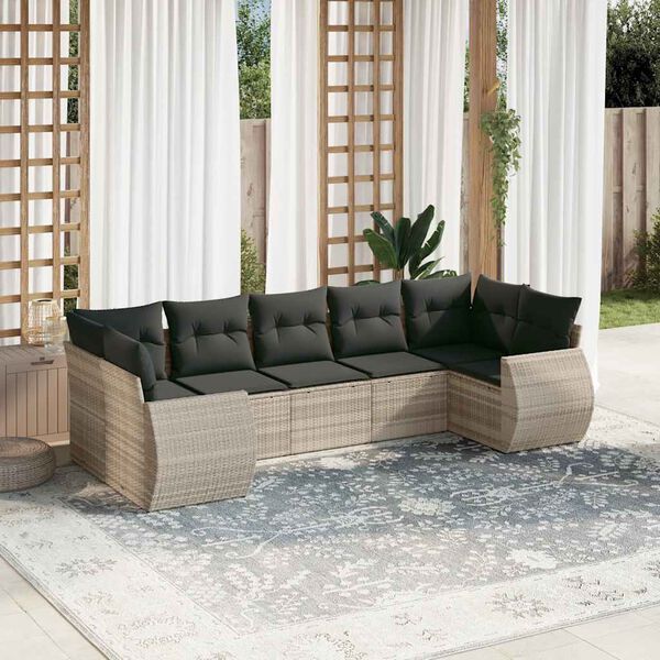 vidaXL Salon de jardin avec coussins 7 pcs gris clair r&eacute;sine tress&eacute;e
