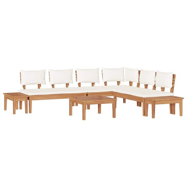 vidaXL Ensemble de banc de jardin avec coussin 4 pcs Marron et Crème