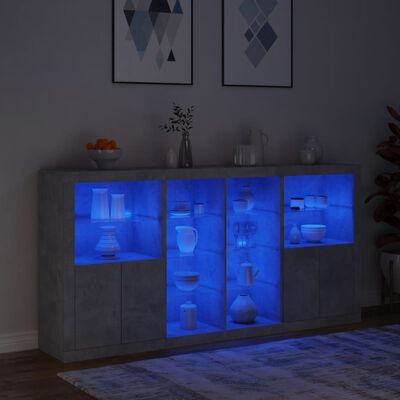 vidaXL Buffet avec lumières LED gris béton 202x37x100 cm