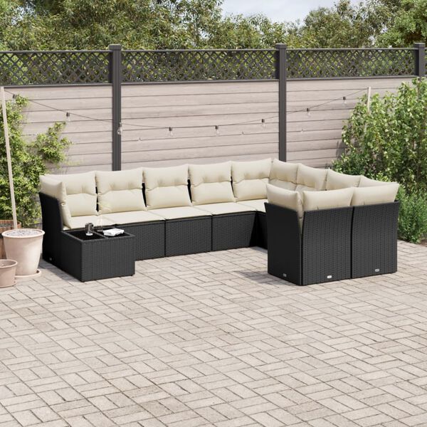 vidaXL Salon de jardin 10 pcs avec coussins noir r&eacute;sine tress&eacute;e