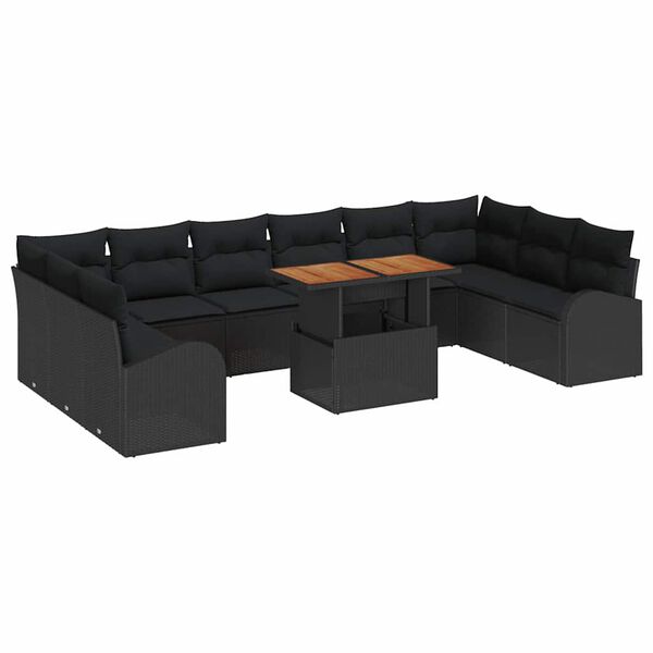 vidaXL Ensemble de canap&eacute; de jardin avec coussin 11 pcs Noir