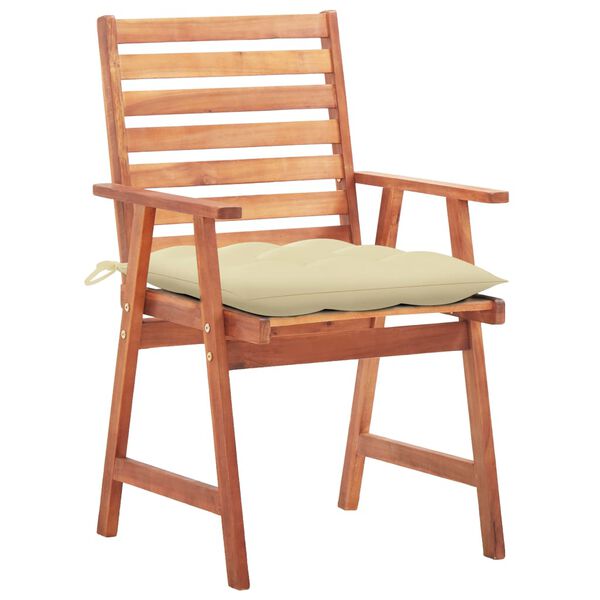 vidaXL Chaises &agrave; manger d'ext&eacute;rieur lot de 3 et coussins Acacia massif