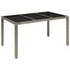 vidaXL Table de jardin dessus en verre Gris 150x90x75cm R&eacute;sine tress&eacute;e