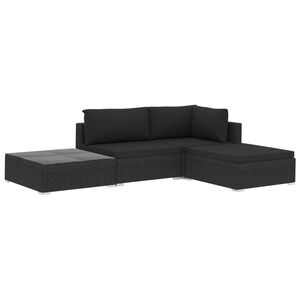 vidaXL Salon de jardin 4 pcs avec coussins R&eacute;sine tress&eacute;e Noir