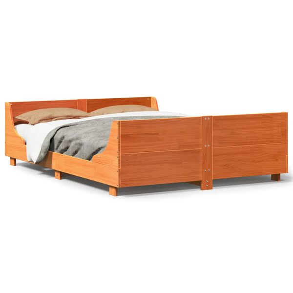 vidaXL Cadre de lit sans matelas cire marron 135x190cm bois pin massif