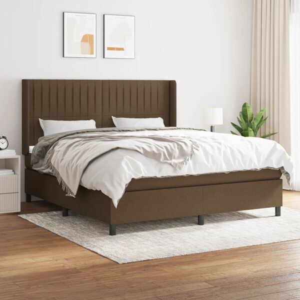 vidaXL Sommier &agrave; lattes de lit avec matelas Marron fonc&eacute; 180x200 cm
