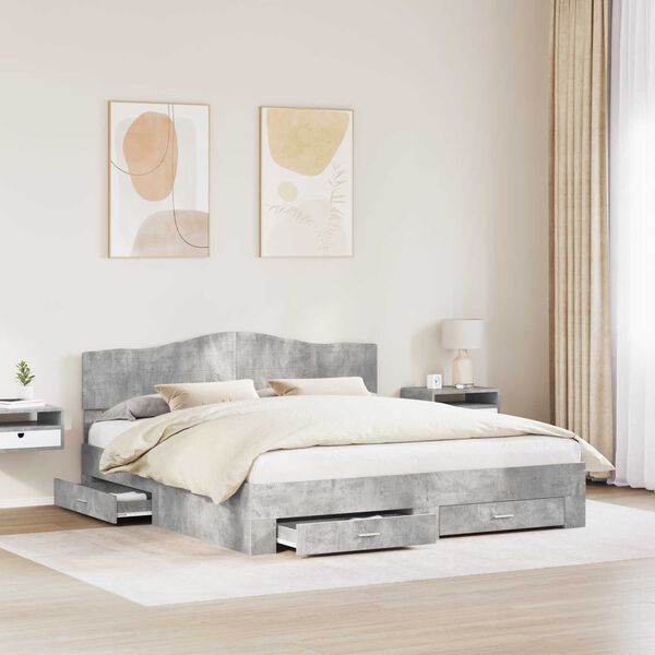 vidaXL Cadre de lit Gris b&eacute;ton 180 x 200 cm Bois d'ing&eacute;nierie