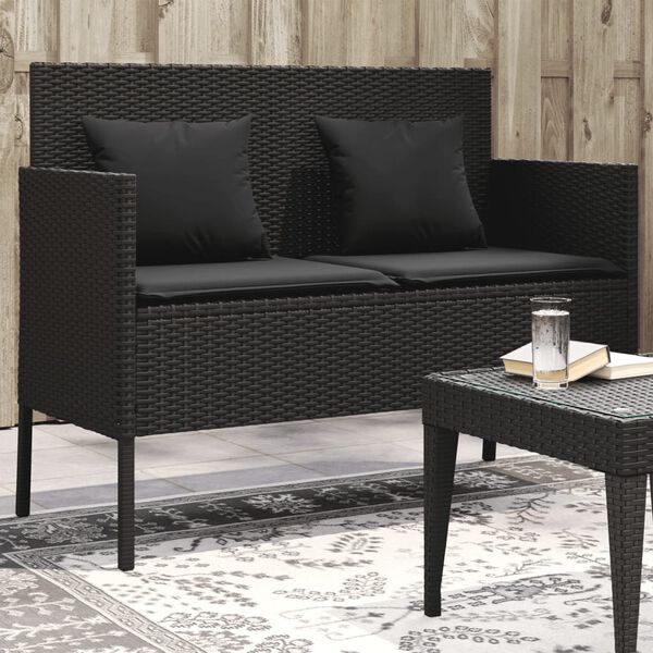 vidaXL Banc de jardin avec coussins noir résine tressée