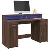 vidaXL Bureau et lumi&egrave;res LED ch&ecirc;ne marron bois d'ing&eacute;nierie