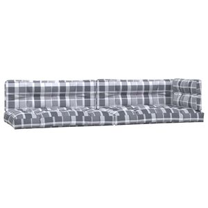 vidaXL Coussins de palette lot de 5 motif &agrave; carreaux gris tissu