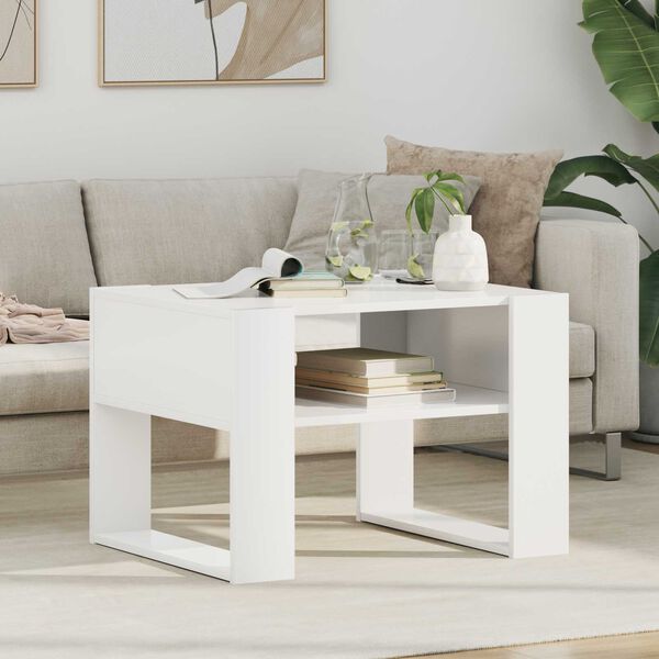 vidaXL Table basse Blanc 66 x 53 x 45 cm Bois d'ing&eacute;nierie