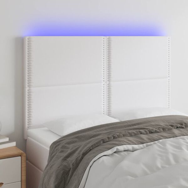 vidaXL T&ecirc;te de lit &agrave; LED Blanc 144x5x118/128 cm Similicuir