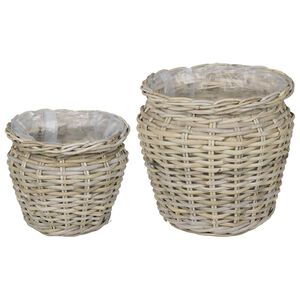 vidaXL Panier de Plante GENDT 2 pi&egrave;ces Gris naturel Rattan Kubu