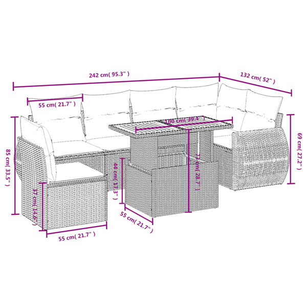 vidaXL Salon de jardin avec coussins 7 pcs gris r&eacute;sine tress&eacute;e