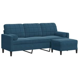 vidaXL Canap&eacute; &agrave; 3 places avec repose-pieds Bleu 180 cm Velours