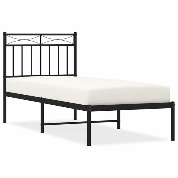 vidaXL Cadre de lit m&eacute;tal sans matelas avec t&ecirc;te de lit noir 75x190 cm