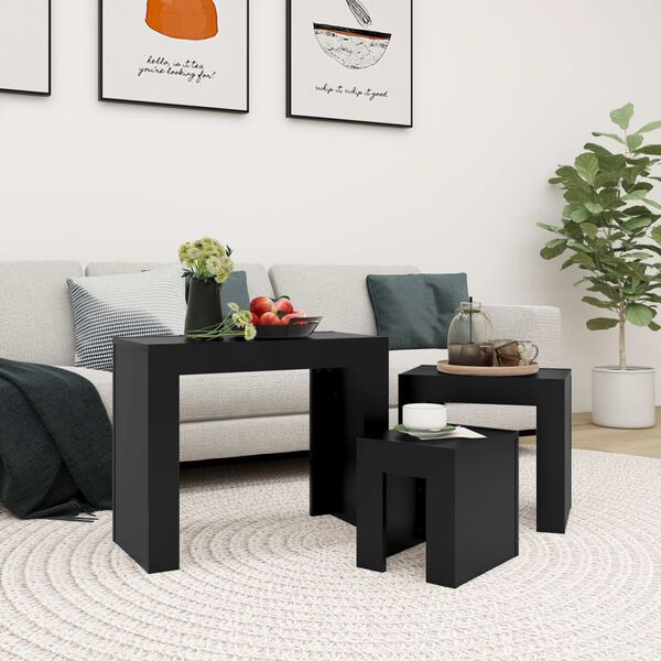 vidaXL Tables basses gigognes 3 pcs noir bois d'ing&eacute;nierie