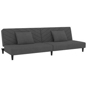 vidaXL Canap&eacute;-lit &agrave; 2 places avec deux oreillers Gris fonc&eacute; Velours