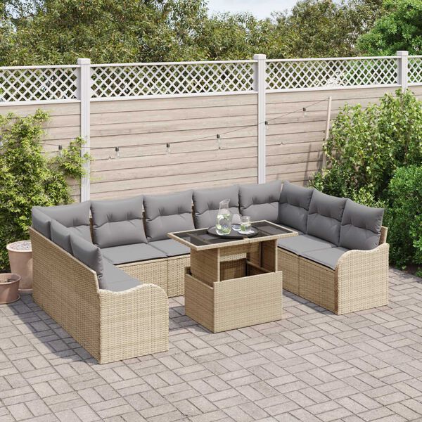 vidaXL Ensemble de canap&eacute; de jardin 10 pcs Beige Poly Rattan