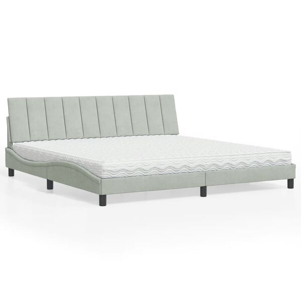 vidaXL Lit avec matelas Hanko gris clair 200x200 cm velours